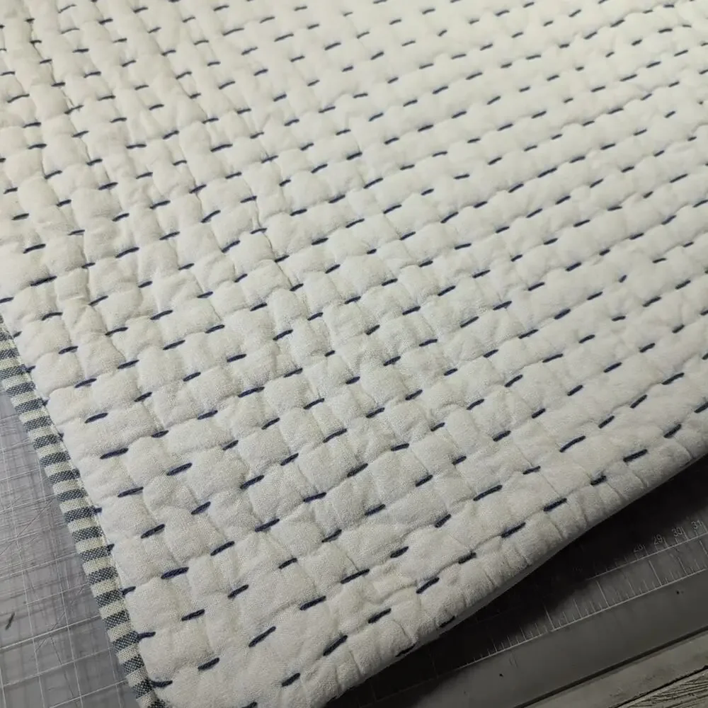Pottery Barn Pick-Stich Striped Quilted Pillow Sham Linen-Cotton Standard